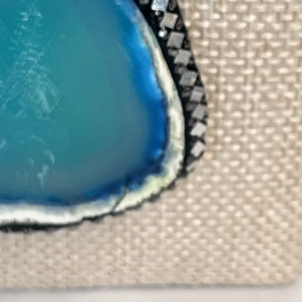 Vintage Sterling Silver 925 Blue Aqua Agate Slice Pendant Necklace 16" (#23) - Picture 6 of 16